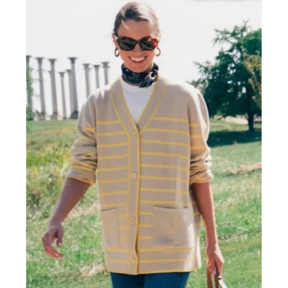 TUCKERNUCK‎ Chai Stripe Lauren Cardigan Sweater Med